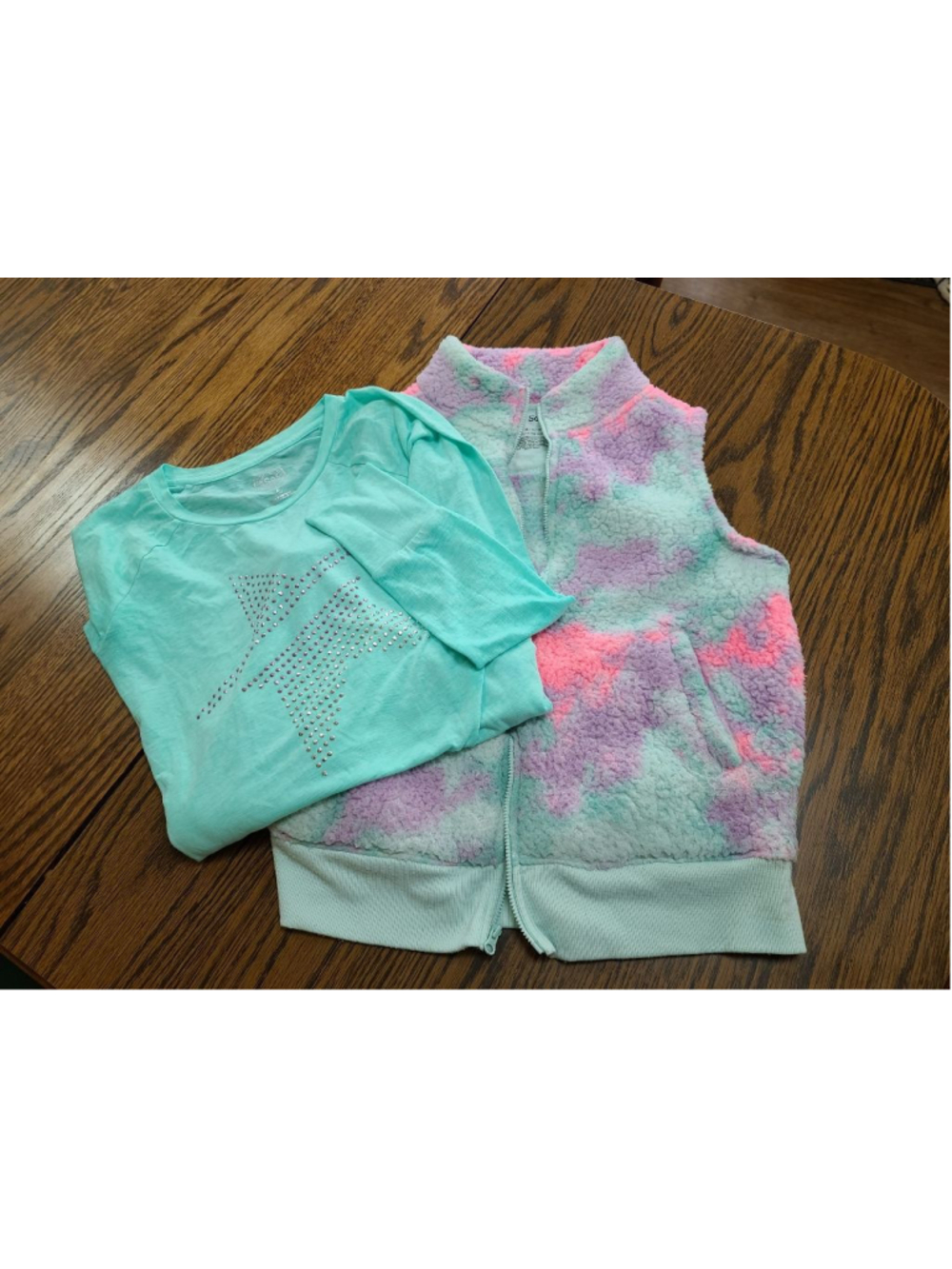SO Girls Fleece Sherpa Vest & Long Sleeve Star Top Set Size XL 14/16 Mint - Picture 2 of 9